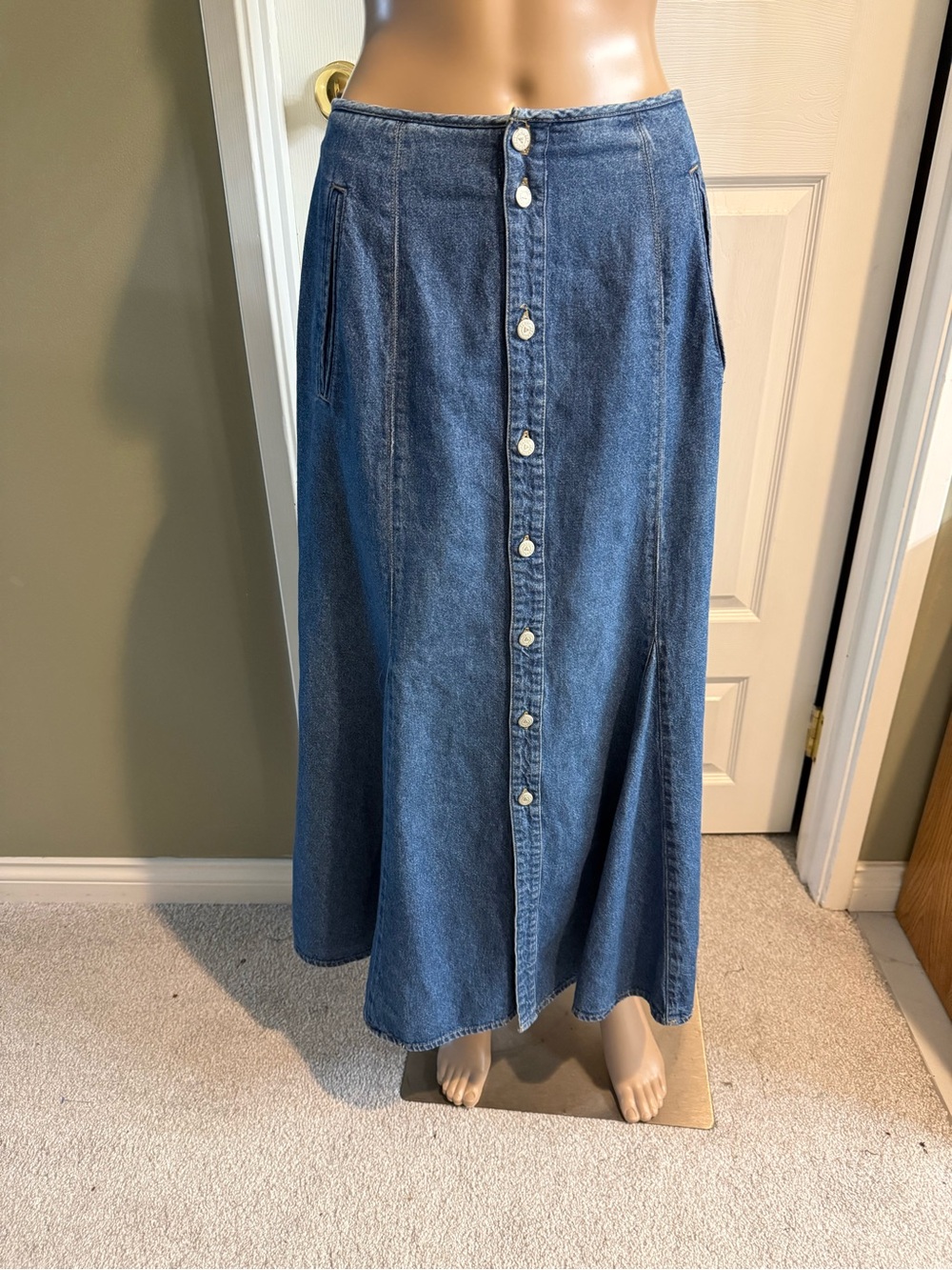 Vintage 90s Lizwear Denim Jeans Skirt Blue 26 Waist Maxi Flare Trumpet